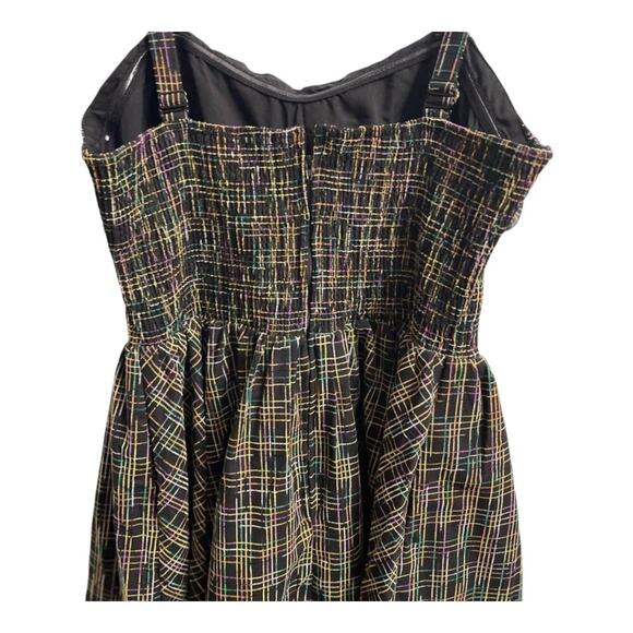 Unique Vintage Black Rainbow Plaid Smocked Swing 50s Dress Sz S #70 - Picture 5 of 7